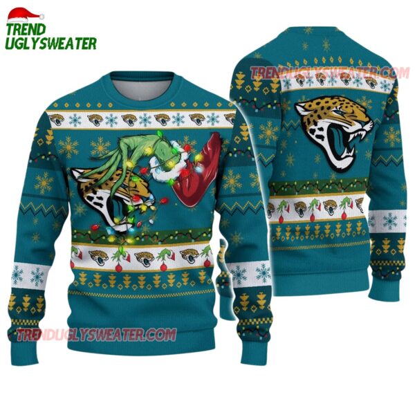 Jacksonville Jaguars Special Grinchs Hand Football Christmas Ugly Sweater 1
