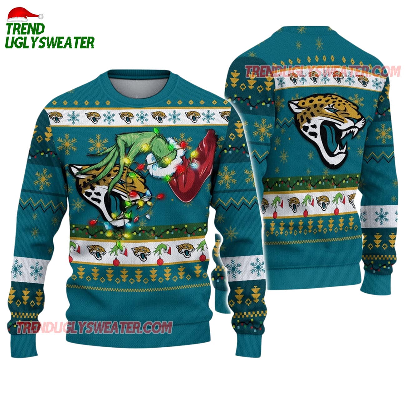 Jacksonville Jaguars Special Grinchs Hand Football Christmas Ugly Sweater Jacksonville Jaguars Special Grinchs Hand Football Christmas Ugly Sweater