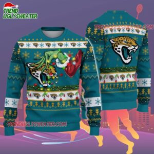 Jacksonville Jaguars Special Grinchs Hand Football Christmas Ugly Sweater 2