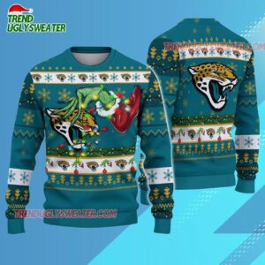 Jacksonville Jaguars Special Grinchs Hand Football Christmas Ugly Sweater 3