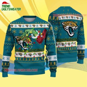 Jacksonville Jaguars Special Grinchs Hand Football Christmas Ugly Sweater 4