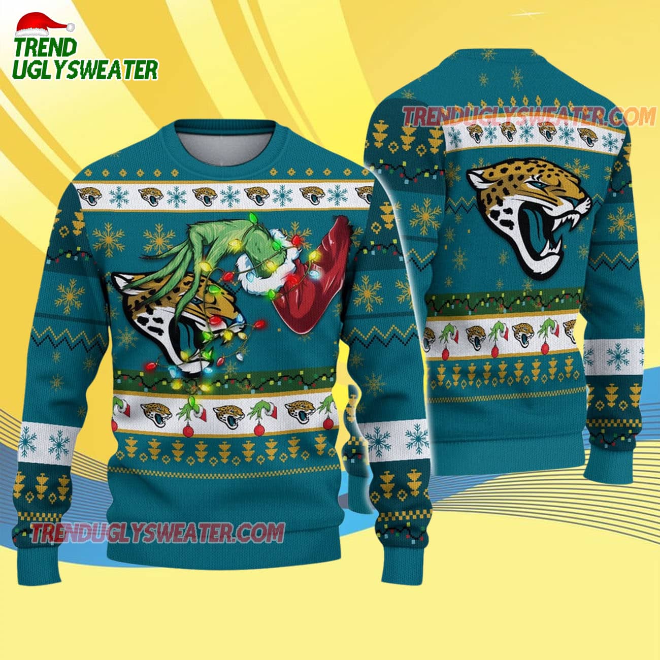 Jacksonville Jaguars Special Grinchs Hand Football Christmas Ugly Sweater Jacksonville Jaguars Special Grinchs Hand Football Christmas Ugly Sweater