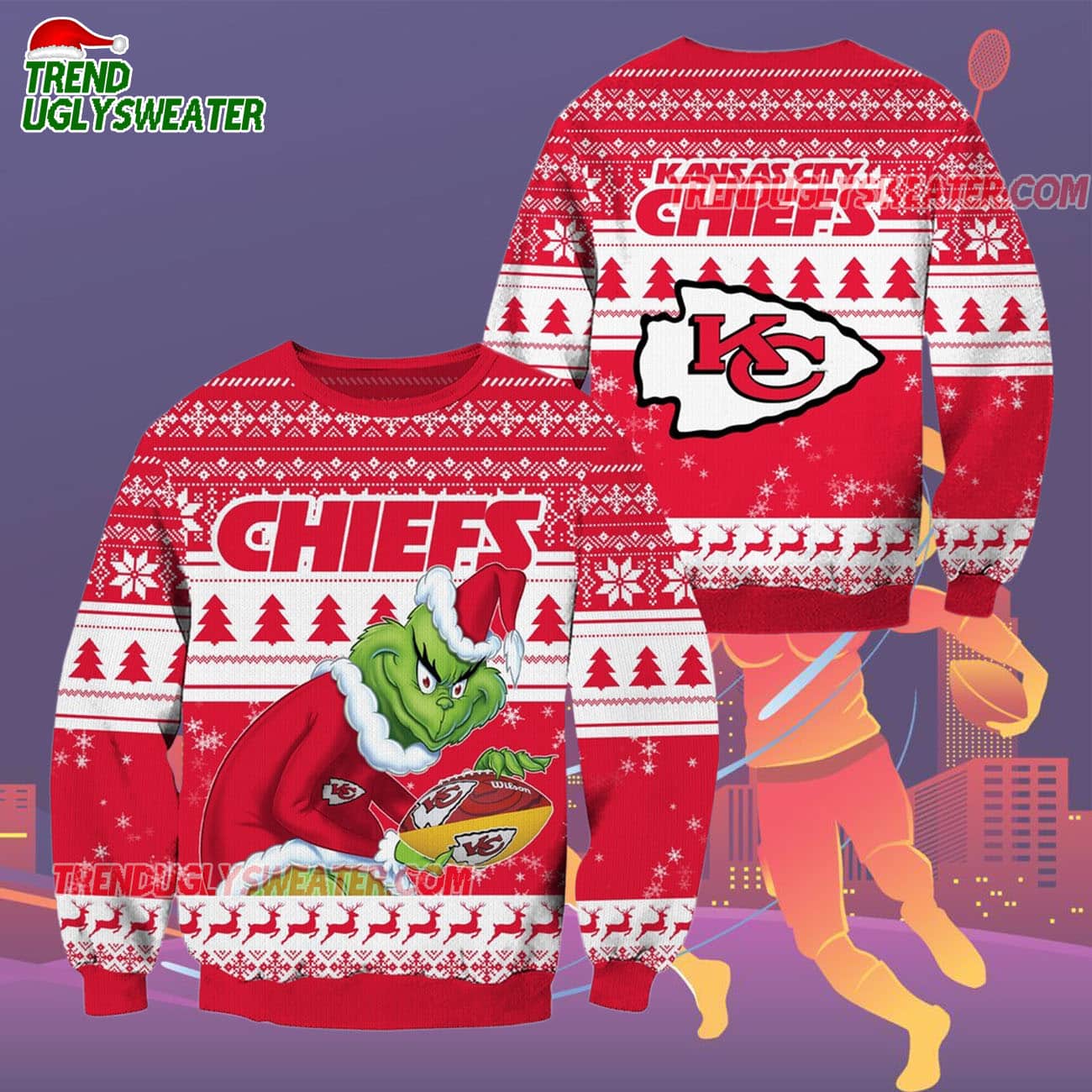 Kansas City Chiefs Football Grinch Christmas Ugly Sweater Kansas City Chiefs Football Grinch Christmas Ugly Sweater