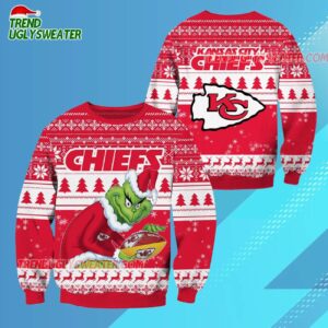 Kansas City Chiefs Football Grinch Christmas Ugly Sweater 3