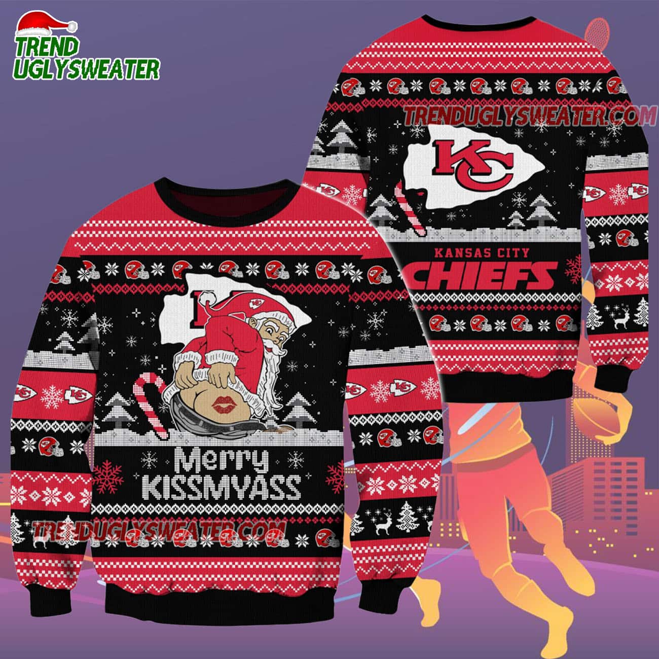 Kansas City Chiefs Merrykissmyass Funny Santa Claus Christmas Ugly Sweater Kansas City Chiefs Merrykissmyass Funny Santa Claus Christmas Ugly Sweater