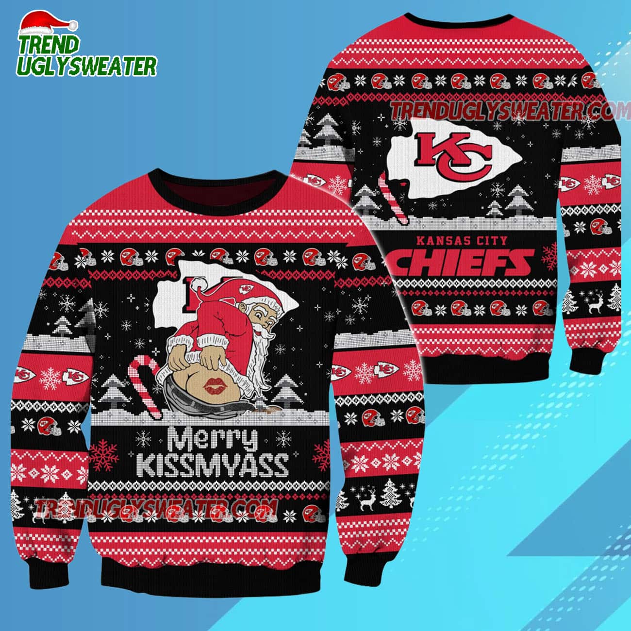 Kansas City Chiefs Merrykissmyass Funny Santa Claus Christmas Ugly Sweater Kansas City Chiefs Merrykissmyass Funny Santa Claus Christmas Ugly Sweater