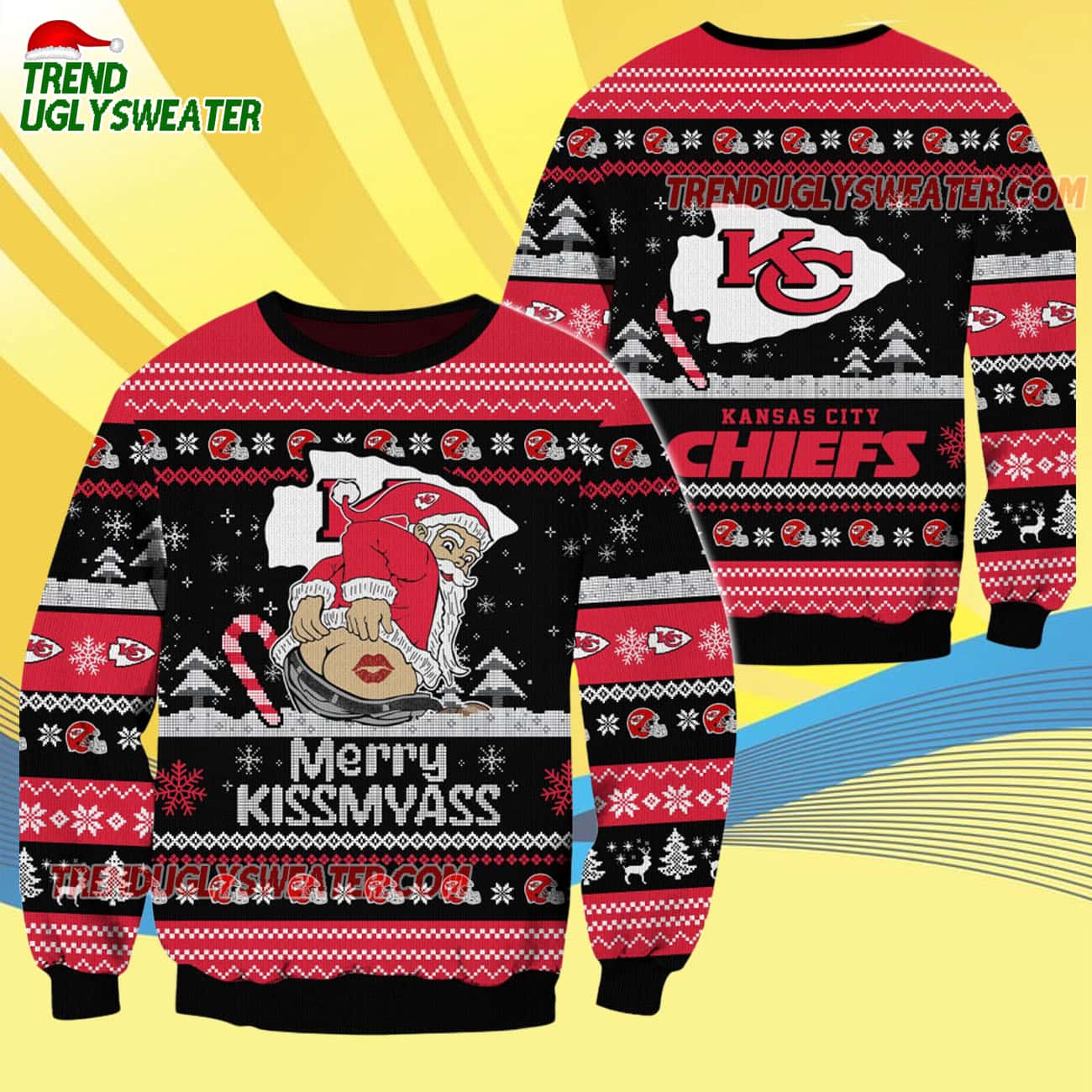Kansas City Chiefs Merrykissmyass Funny Santa Claus Christmas Ugly Sweater Kansas City Chiefs Merrykissmyass Funny Santa Claus Christmas Ugly Sweater