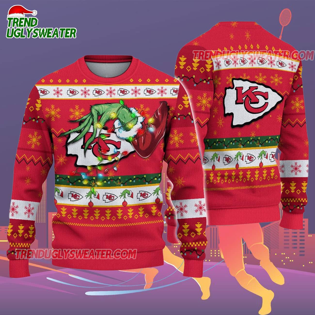 Kansas City Chiefs Special Grinchs Hand Football Christmas Ugly Sweater Kansas City Chiefs Special Grinchs Hand Football Christmas Ugly Sweater