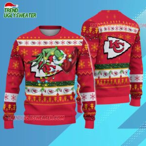 Kansas City Chiefs Special Grinchs Hand Football Christmas Ugly Sweater 3