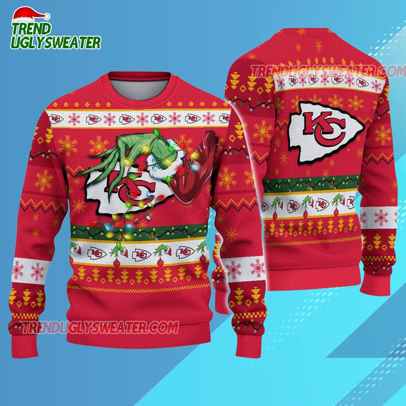 Kansas City Chiefs Special Grinchs Hand Football Christmas Ugly Sweater Kansas City Chiefs Special Grinchs Hand Football Christmas Ugly Sweater