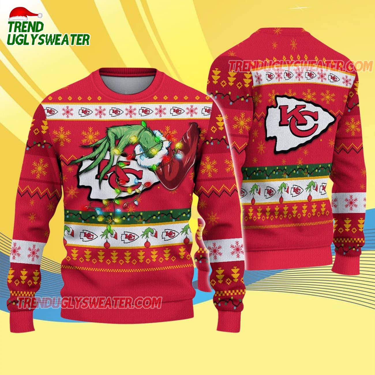Kansas City Chiefs Special Grinchs Hand Football Christmas Ugly Sweater Kansas City Chiefs Special Grinchs Hand Football Christmas Ugly Sweater