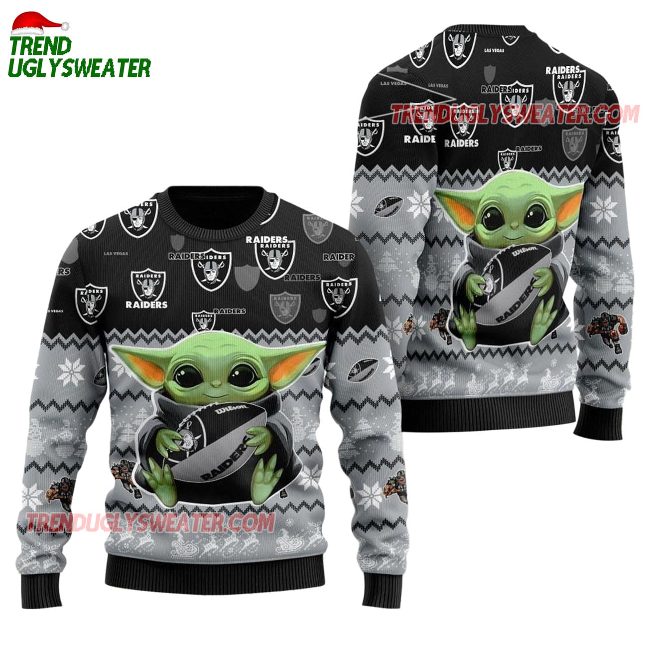 Las Vegas Raiders Baby Yoda Hug The Ball Christmas Ugly Sweater Las Vegas Raiders Baby Yoda Hug The Ball Christmas Ugly Sweater