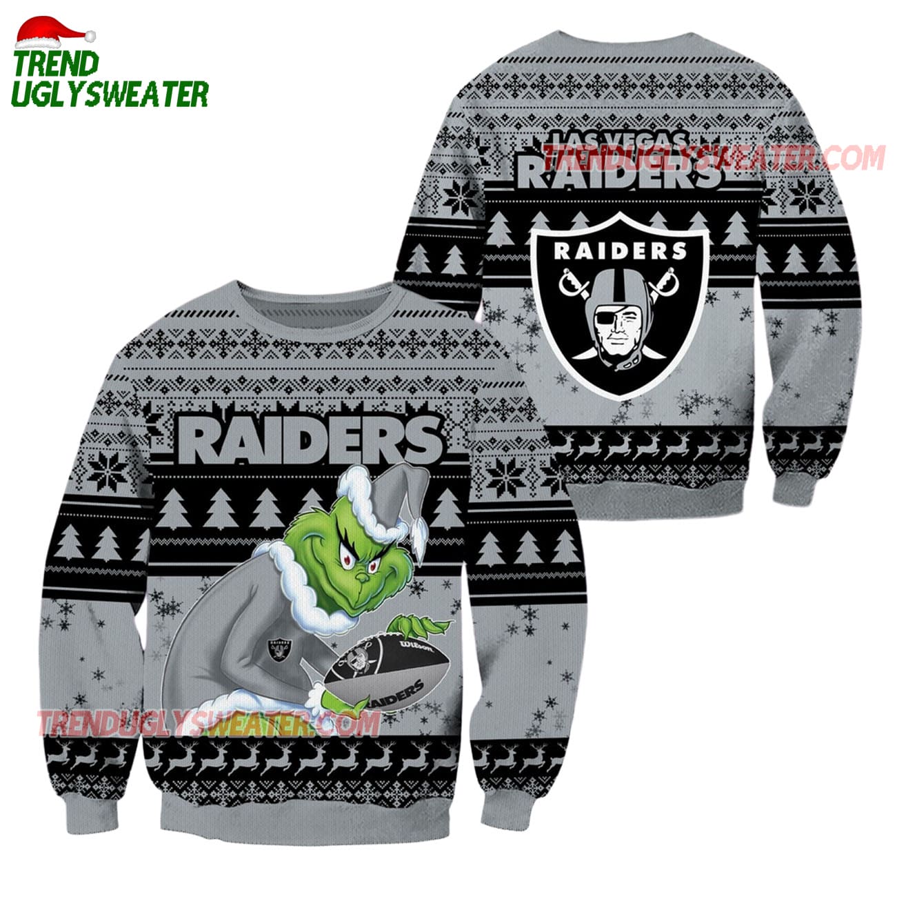 Las Vegas Raiders Football Grinch Christmas Ugly Sweater Las Vegas Raiders Football Grinch Christmas Ugly Sweater