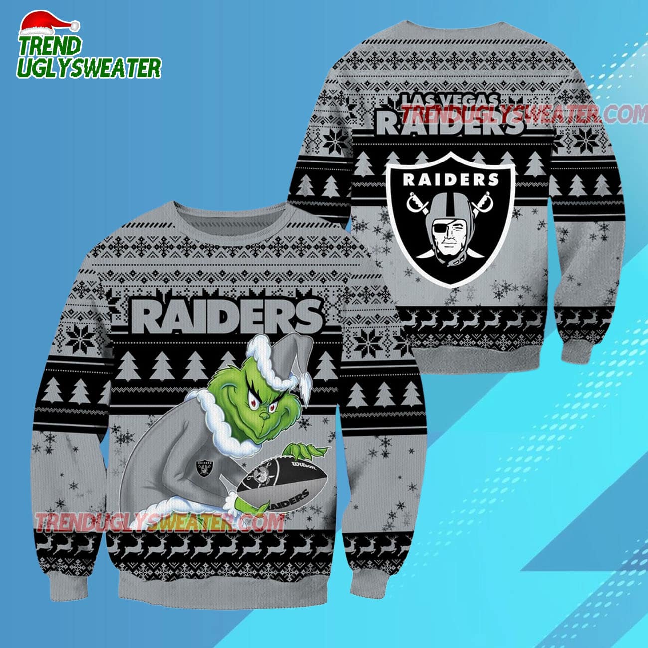 Las Vegas Raiders Football Grinch Christmas Ugly Sweater Las Vegas Raiders Football Grinch Christmas Ugly Sweater