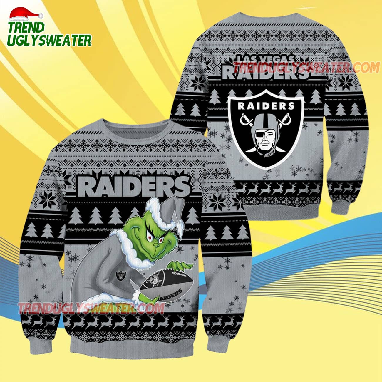 Las Vegas Raiders Football Grinch Christmas Ugly Sweater Las Vegas Raiders Football Grinch Christmas Ugly Sweater