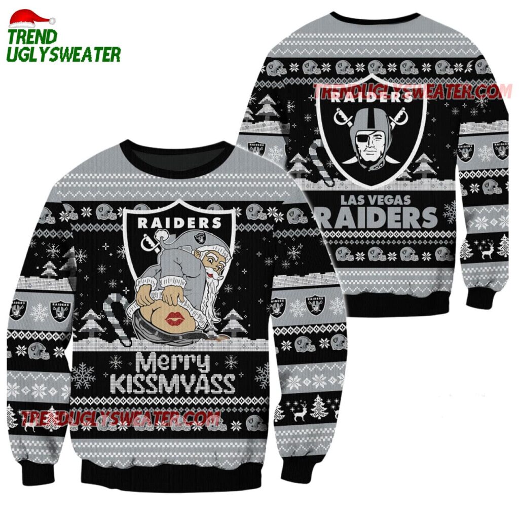 Las Vegas Raiders Merrykissmyass Funny Santa Claus Christmas Ugly Sweater 1