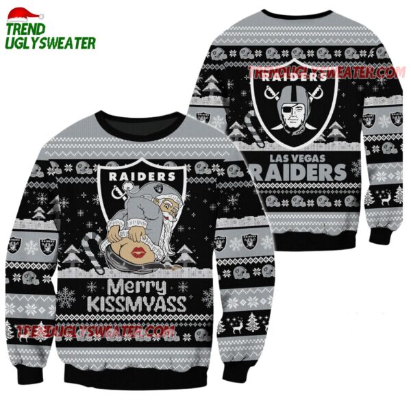 Las Vegas Raiders Merrykissmyass Funny Santa Claus Christmas Ugly Sweater 1