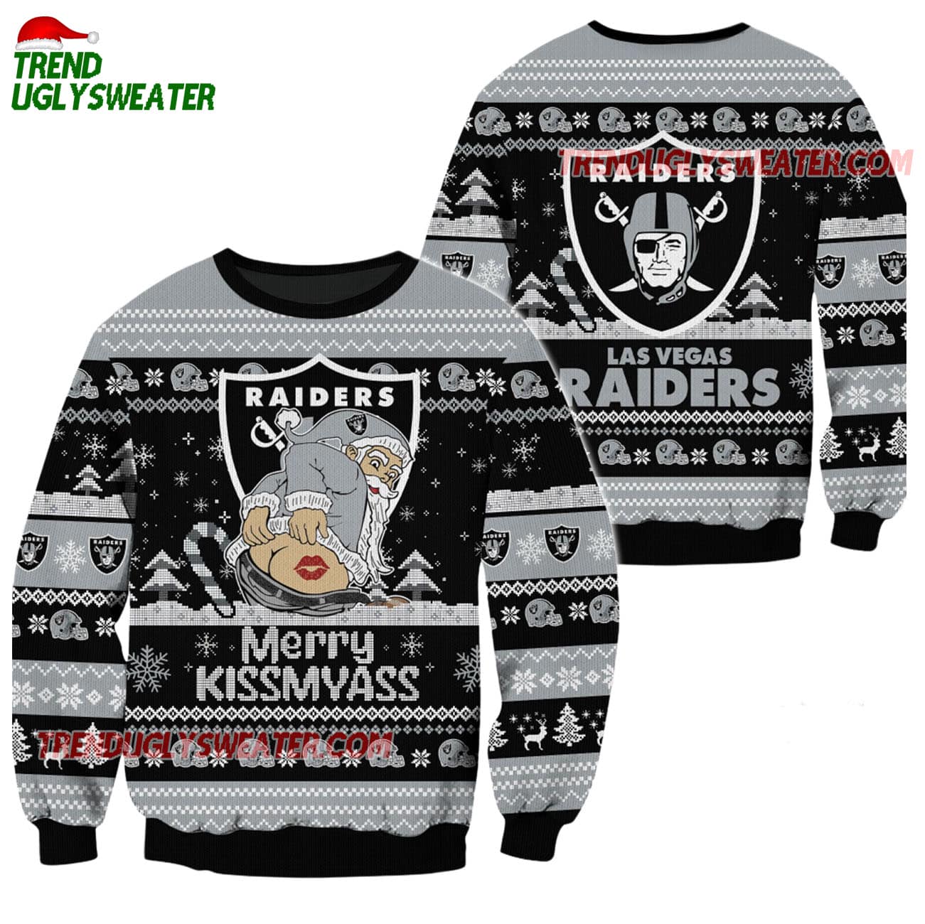 Las Vegas Raiders Merrykissmyass Funny Santa Claus Christmas Ugly Sweater Las Vegas Raiders Merrykissmyass Funny Santa Claus Christmas Ugly Sweater