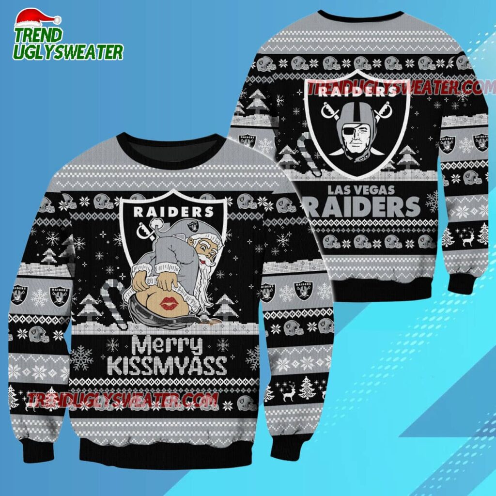 Las Vegas Raiders Merrykissmyass Funny Santa Claus Christmas Ugly Sweater 3