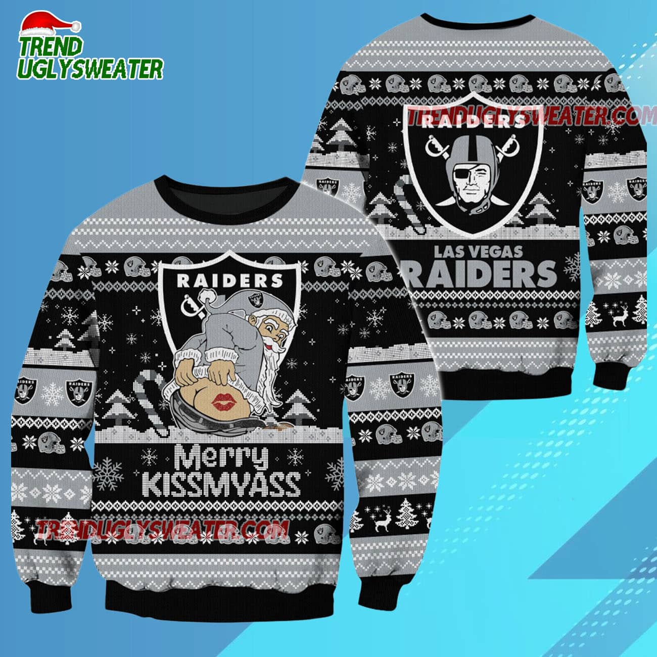 Las Vegas Raiders Merrykissmyass Funny Santa Claus Christmas Ugly Sweater Las Vegas Raiders Merrykissmyass Funny Santa Claus Christmas Ugly Sweater