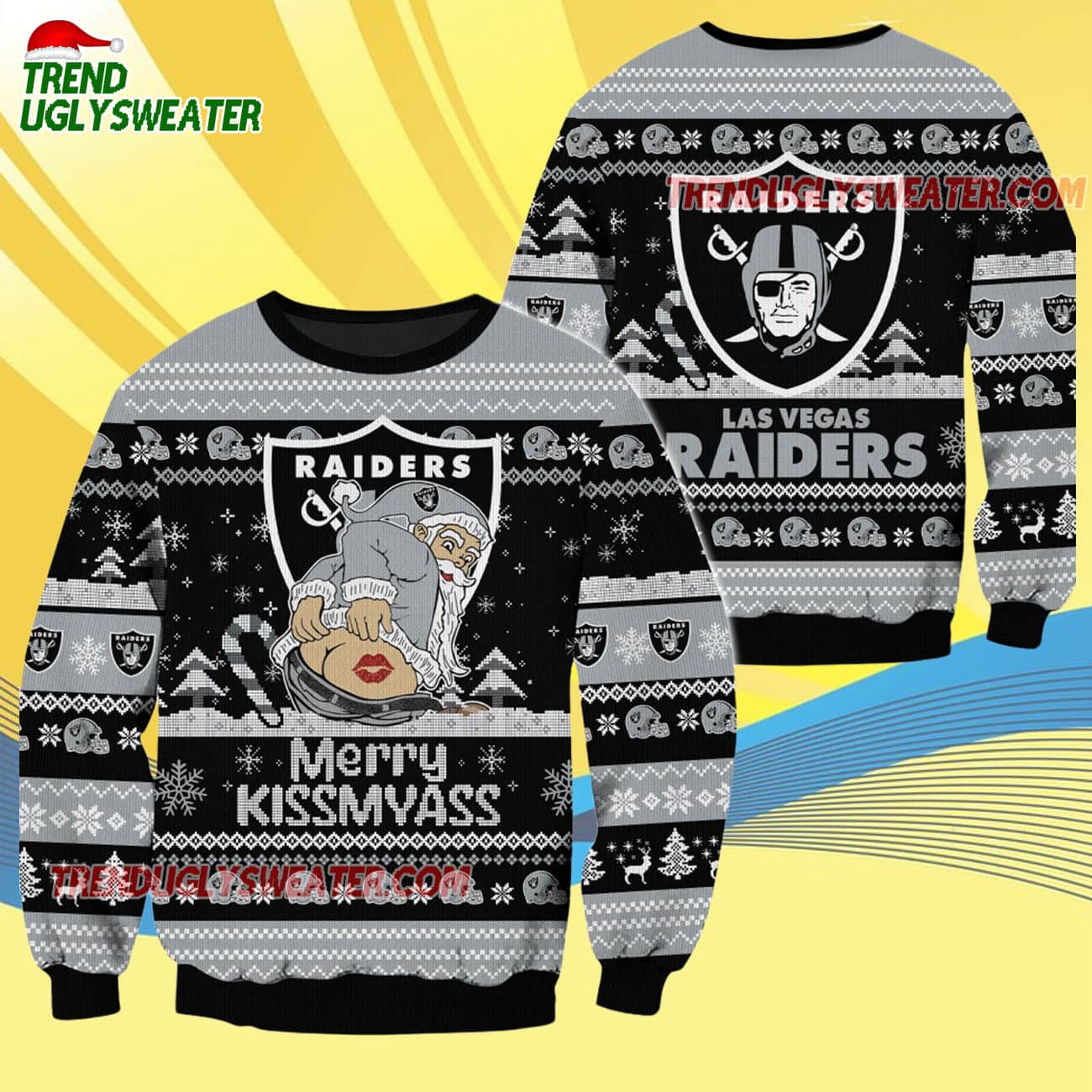 Las Vegas Raiders Merrykissmyass Funny Santa Claus Christmas Ugly Sweater Las Vegas Raiders Merrykissmyass Funny Santa Claus Christmas Ugly Sweater