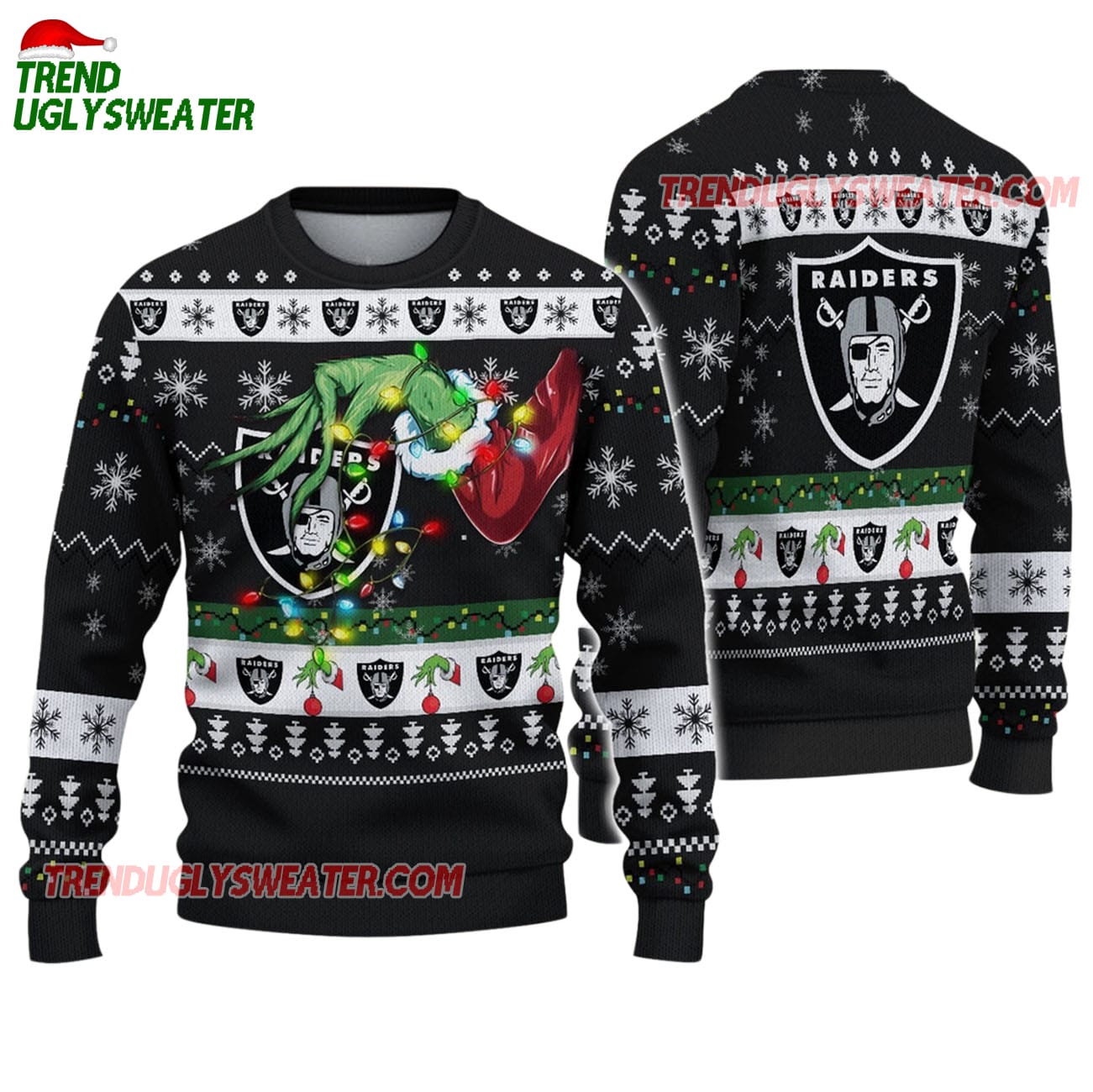 Las Vegas Raiders Special Grinchs Hand Football Christmas Ugly Sweater Las Vegas Raiders Special Grinchs Hand Football Christmas Ugly Sweater