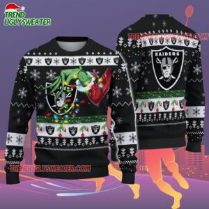 Las Vegas Raiders Special Grinchs Hand Football Christmas Ugly Sweater 2