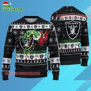 Las Vegas Raiders Special Grinchs Hand Football Christmas Ugly Sweater 2 Las Vegas Raiders Special Grinchs Hand Football Christmas Ugly Sweater 3