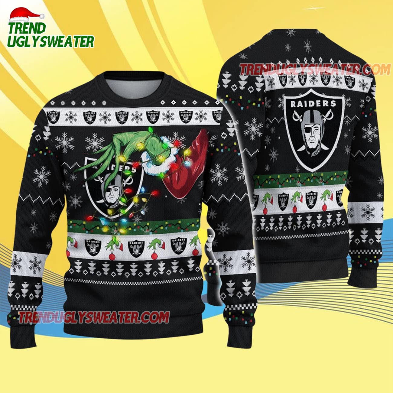 Las Vegas Raiders Special Grinchs Hand Football Christmas Ugly Sweater Las Vegas Raiders Special Grinchs Hand Football Christmas Ugly Sweater