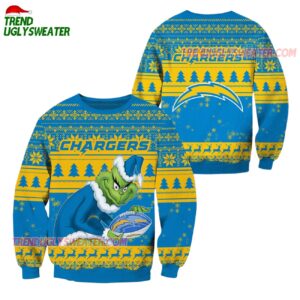 Los Angeles Chargers Football Grinch Christmas Ugly Sweater 1