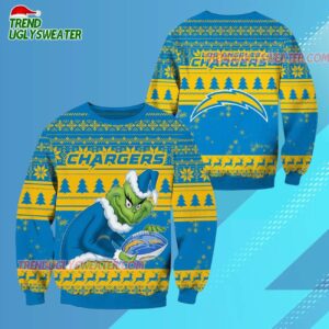 Los Angeles Chargers Football Grinch Christmas Ugly Sweater 3