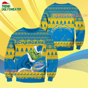 Los Angeles Chargers Football Grinch Christmas Ugly Sweater 4