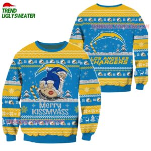 Los Angeles Chargers Merrykissmyass Funny Santa Claus Christmas Ugly Sweater 1