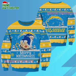 Los Angeles Chargers Merrykissmyass Funny Santa Claus Christmas Ugly Sweater 3