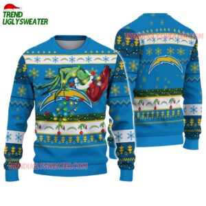 Los Angeles Chargers Special Grinchs Hand Football Christmas Ugly Sweater 1