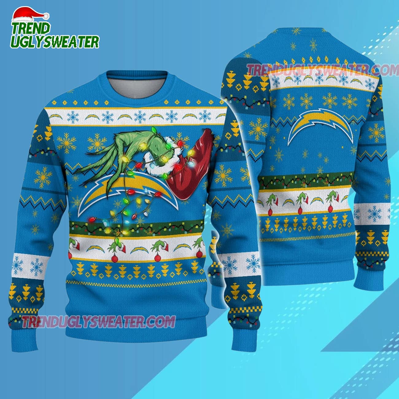 Los Angeles Chargers Special Grinchs Hand Football Christmas Ugly Sweater Los Angeles Chargers Special Grinchs Hand Football Christmas Ugly Sweater