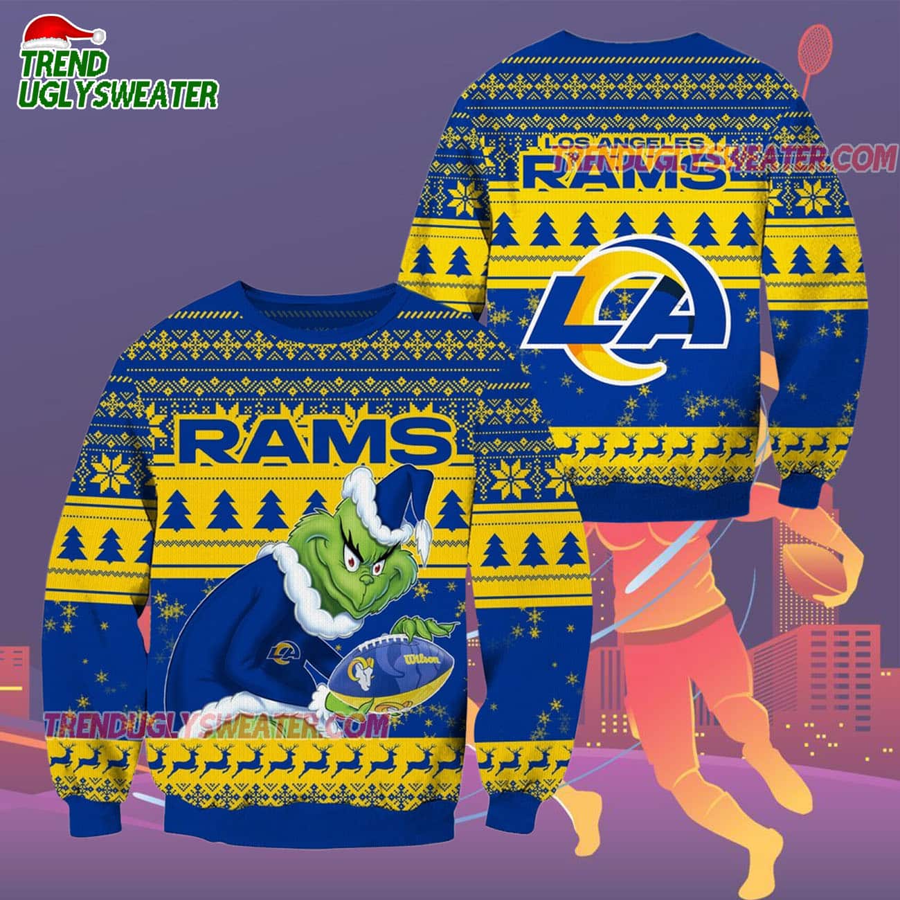 Los Angeles Rams Football Grinch Christmas Ugly Sweater Los Angeles Rams Football Grinch Christmas Ugly Sweater