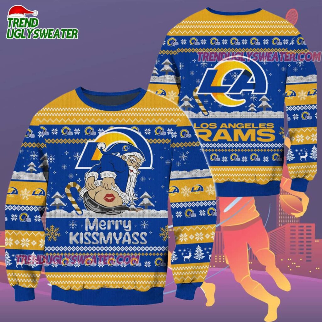 Los Angeles Rams Merrykissmyass Funny Santa Claus Christmas Ugly Sweater 2