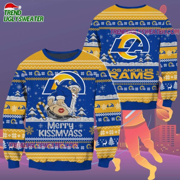 Los Angeles Rams Merrykissmyass Funny Santa Claus Christmas Ugly Sweater 2