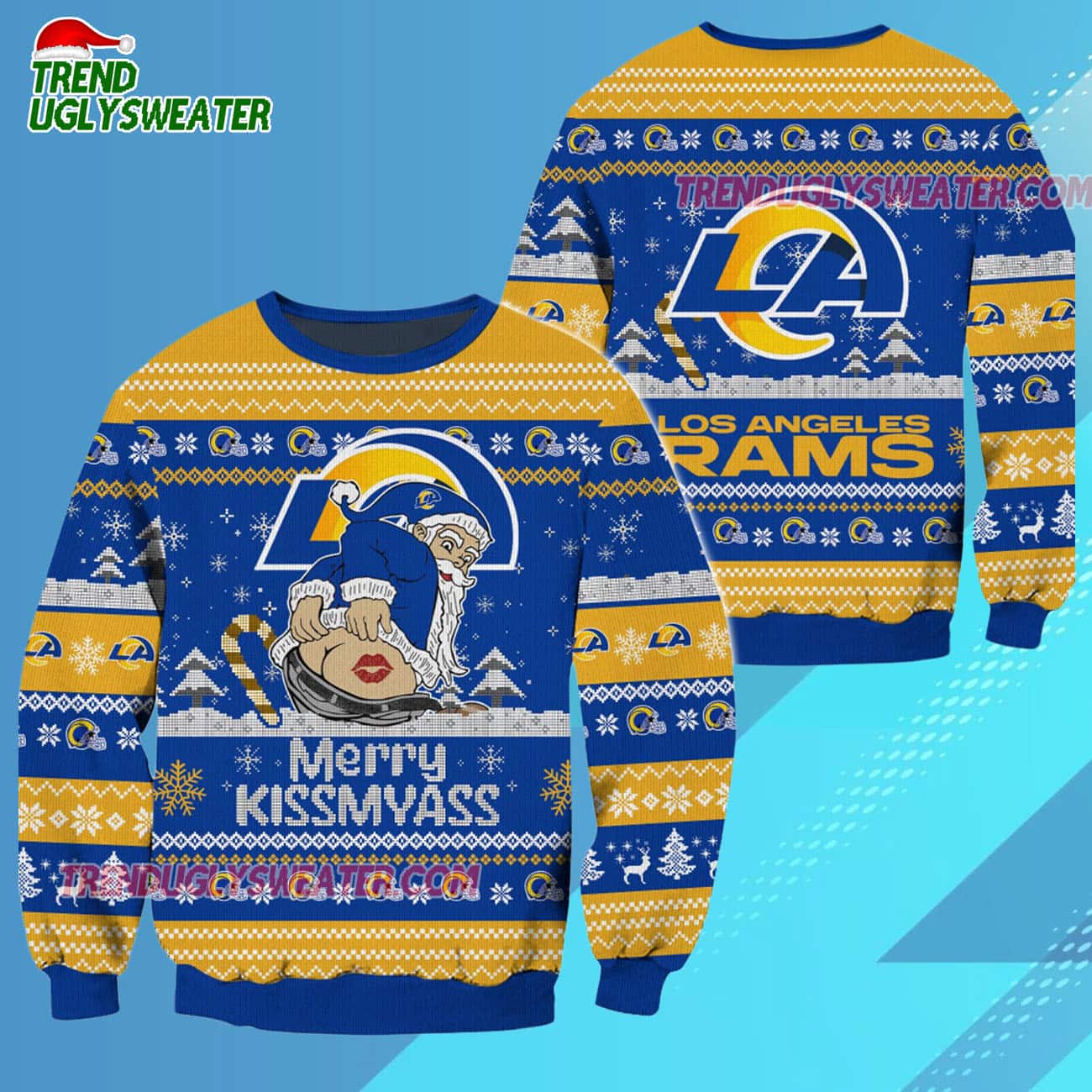 Los Angeles Rams Merrykissmyass Funny Santa Claus Christmas Ugly Sweater Los Angeles Rams Merrykissmyass Funny Santa Claus Christmas Ugly Sweater