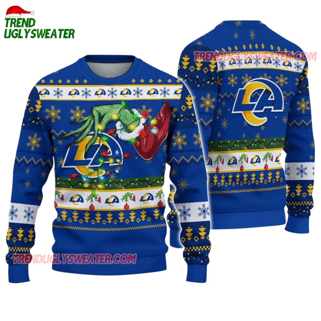 Los Angeles Rams Special Grinchs Hand Football Christmas Ugly Sweater 1
