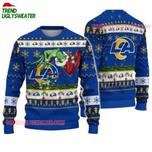 Los Angeles Rams Special Grinchs Hand Football Christmas Ugly Sweater 1