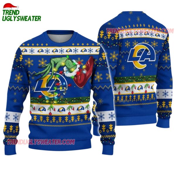 Los Angeles Rams Special Grinchs Hand Football Christmas Ugly Sweater 1