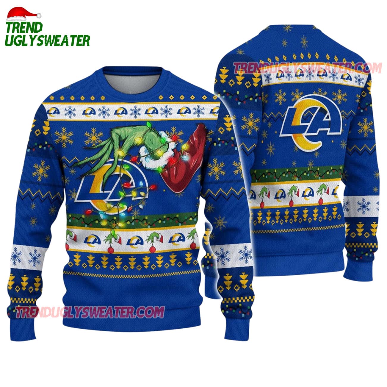 Los Angeles Rams Special Grinchs Hand Football Christmas Ugly Sweater Los Angeles Rams Special Grinchs Hand Football Christmas Ugly Sweater