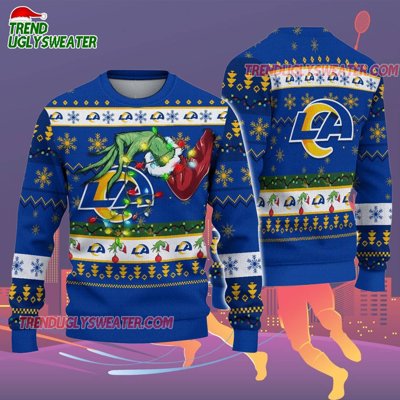 Los Angeles Rams Special Grinchs Hand Football Christmas Ugly Sweater Los Angeles Rams Special Grinchs Hand Football Christmas Ugly Sweater