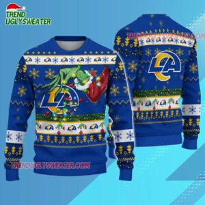 Los Angeles Rams Special Grinchs Hand Football Christmas Ugly Sweater 3