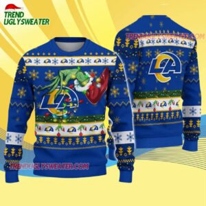 Los Angeles Rams Special Grinchs Hand Football Christmas Ugly Sweater 4