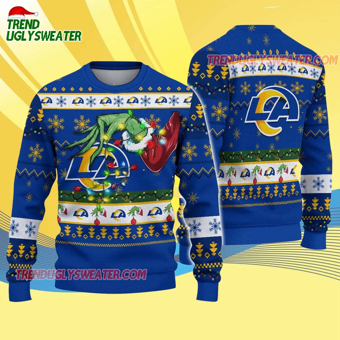 Los Angeles Rams Special Grinchs Hand Football Christmas Ugly Sweater Los Angeles Rams Special Grinchs Hand Football Christmas Ugly Sweater