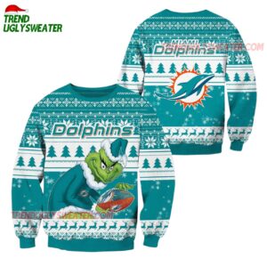 Miami Dolphins Football Grinch Christmas Ugly Sweater 1
