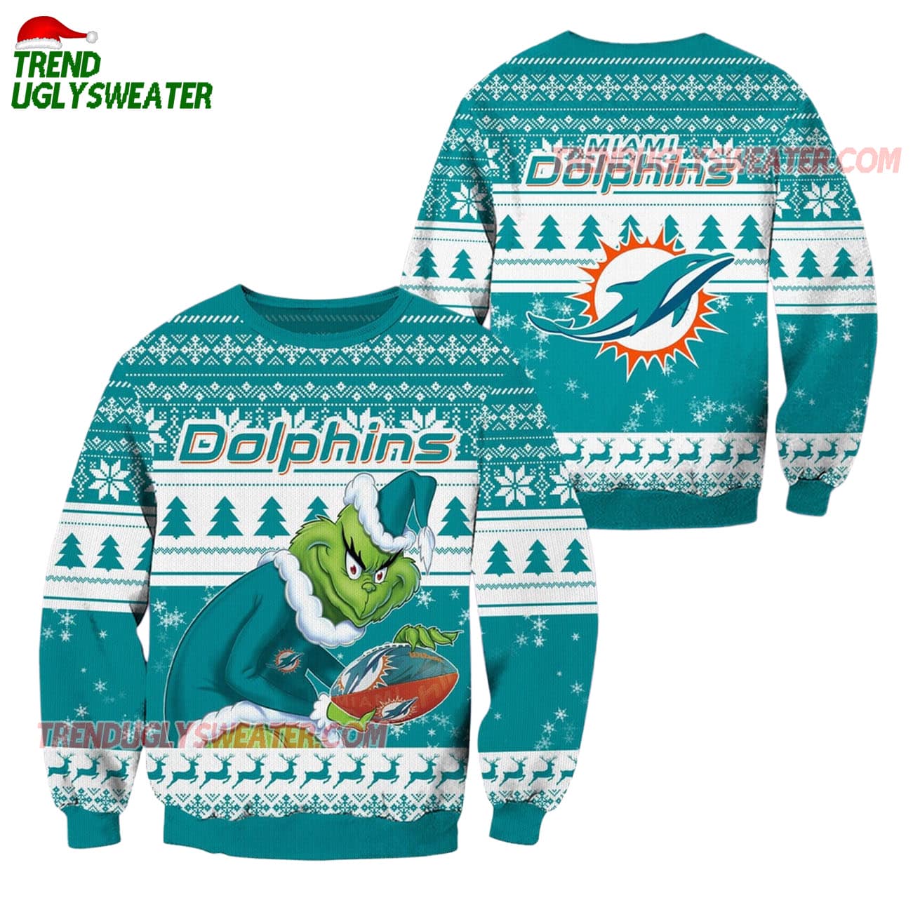 Miami Dolphins Football Grinch Christmas Ugly Sweater Miami Dolphins Football Grinch Christmas Ugly Sweater